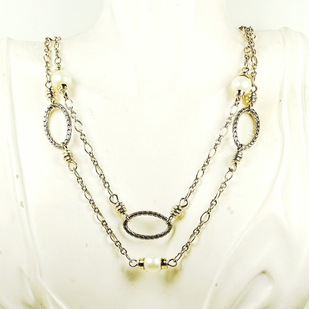JOHN HARDY Sterling Silver 18K Gold FW Pearls Long 36" Necklace